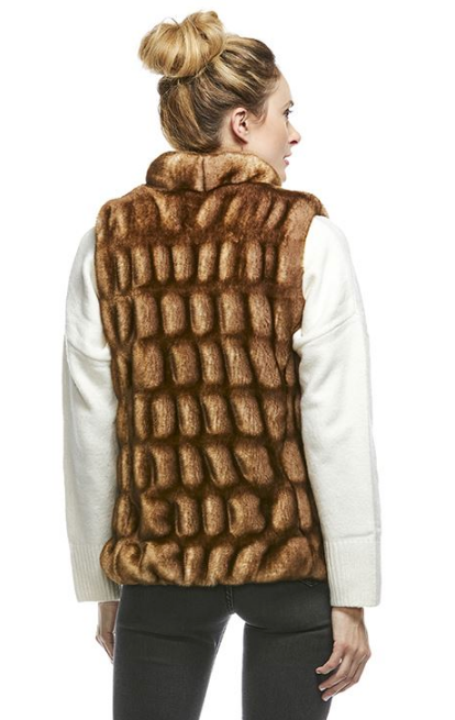 Toffee Mink Couture Faux Fur Hook Vest