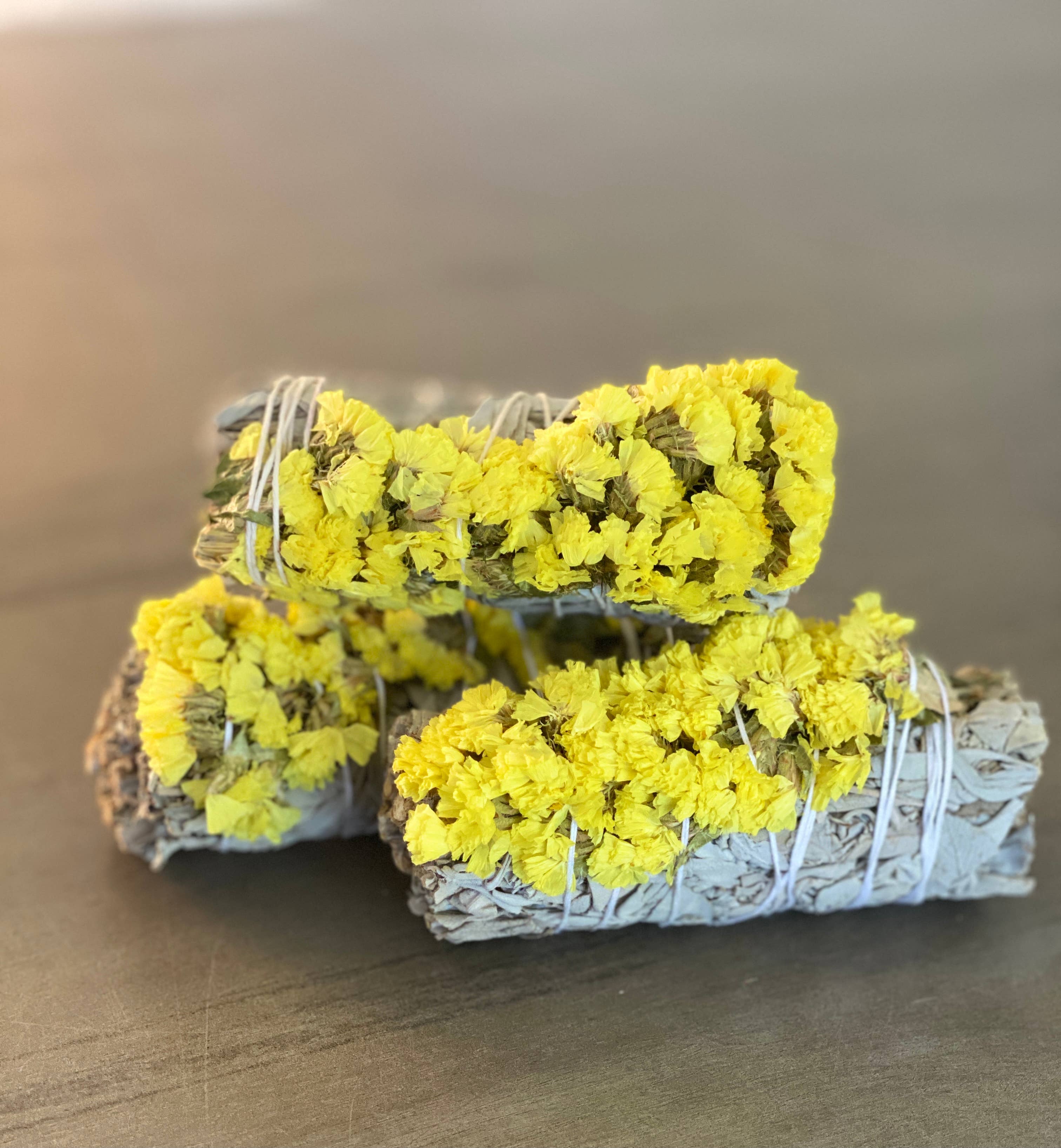 White Sage Smudge Stick with Yellow Flowers