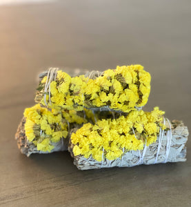 White Sage Smudge Stick with Yellow Flowers