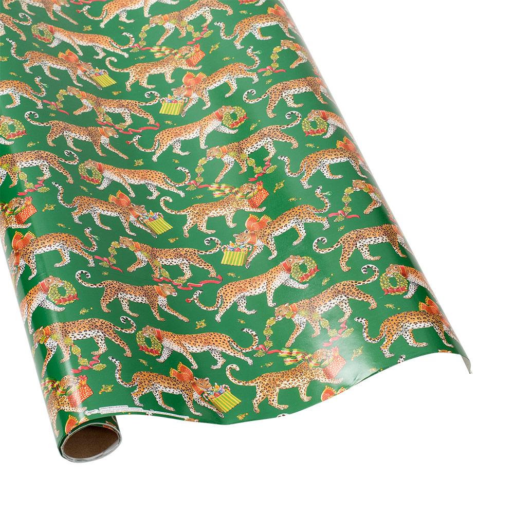 Christmas Leopards Gift Wrapping Paper in Dark Green
