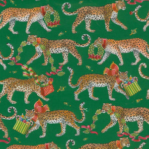 Christmas Leopards Gift Wrapping Paper in Dark Green