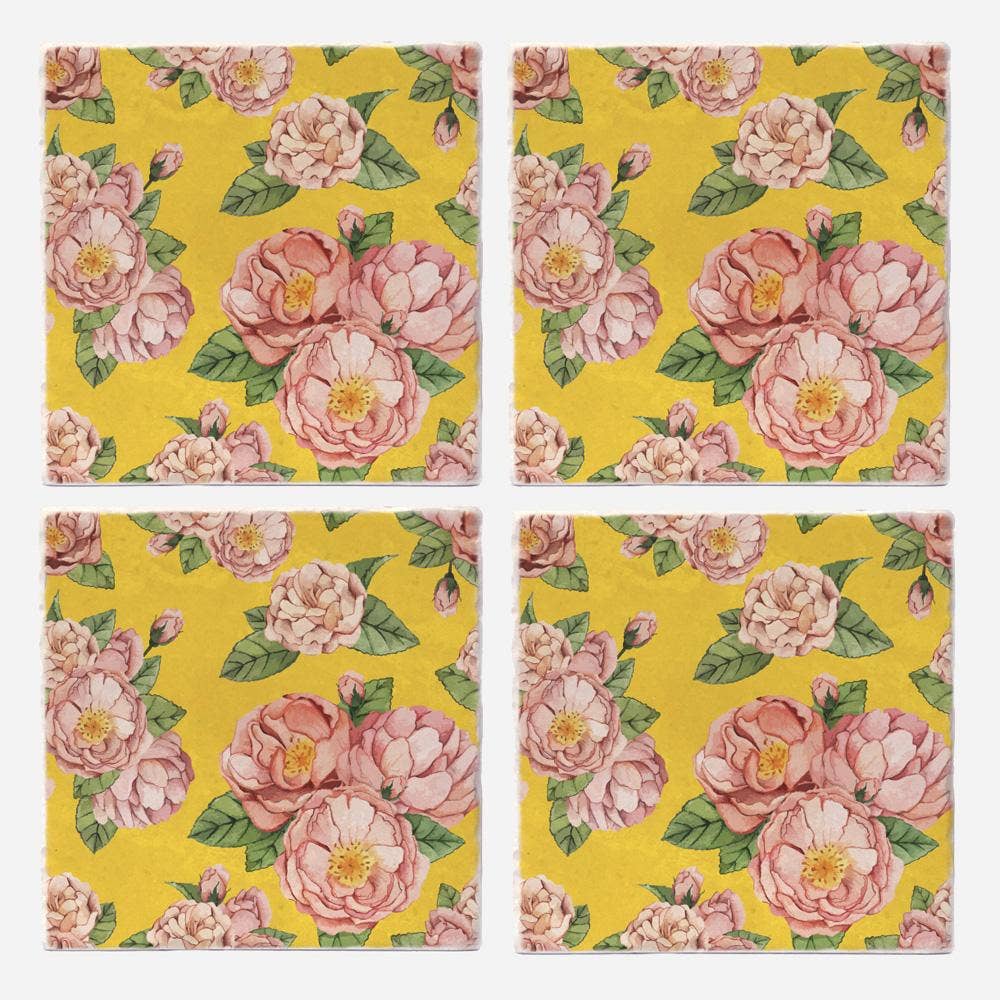 Antique Flowers Coaster Tiles - Set of 4