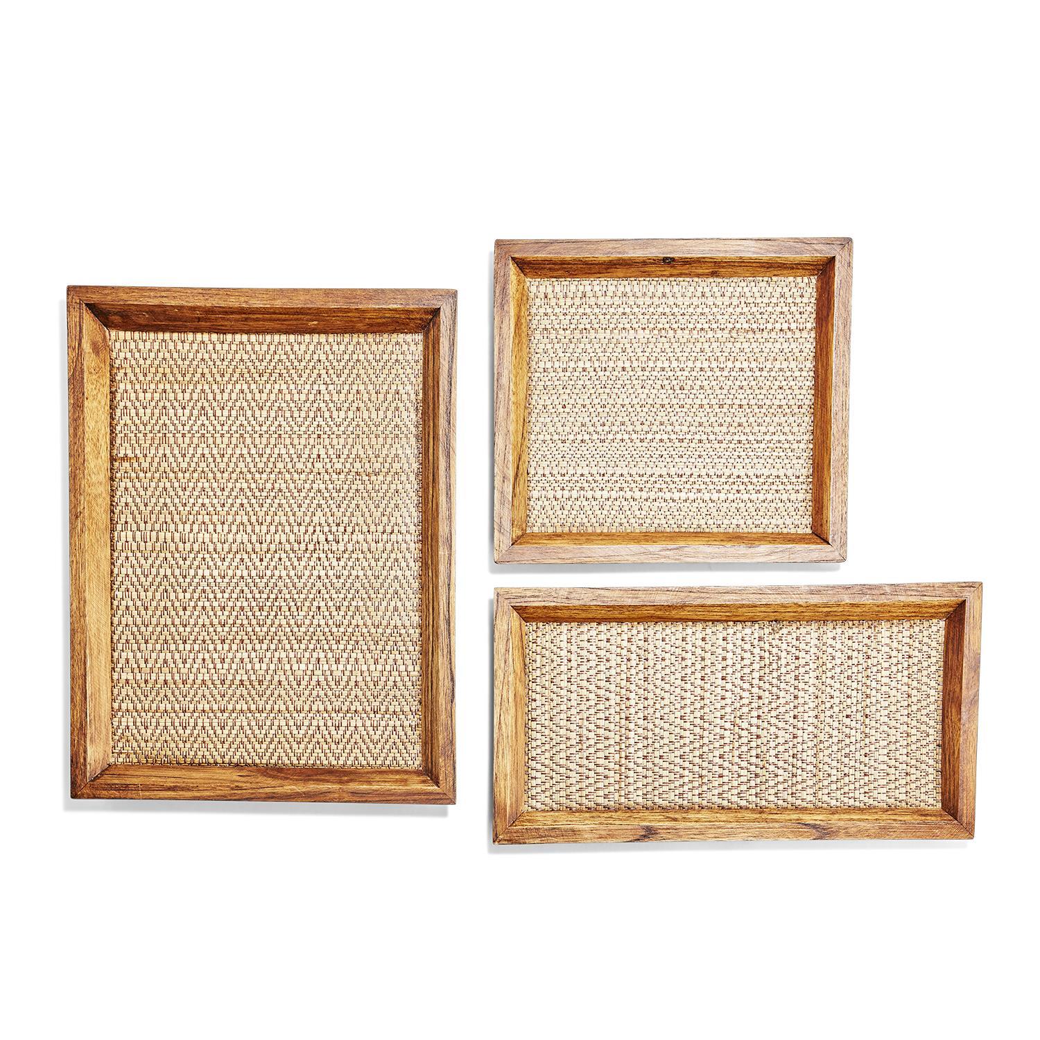 Teak Decorative Trays with Bamboo Weaving