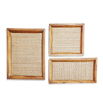 Load image into Gallery viewer, Teak Decorative Trays with Bamboo Weaving
