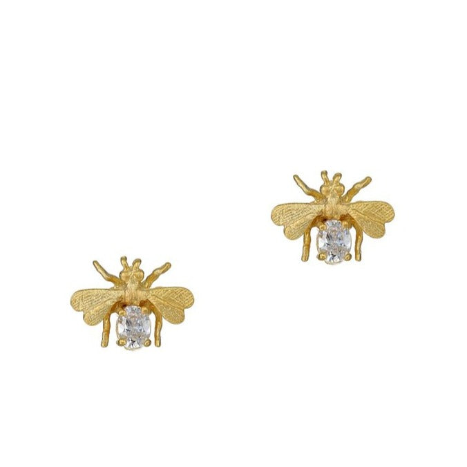 Bee Stud Earrings with Clear Crystal