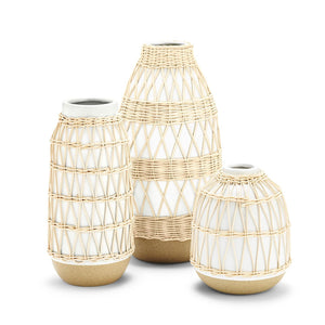 Willow Work White Ceramic Vases