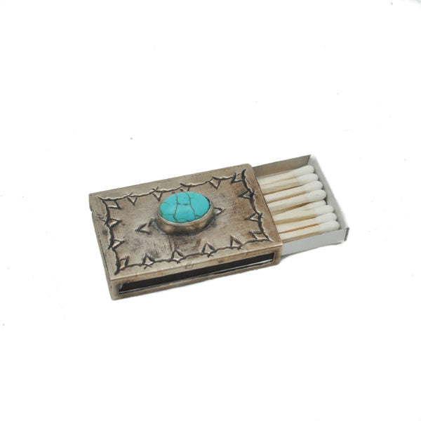 Small Stamped Matchbox with Turquoise - Wanderlustre