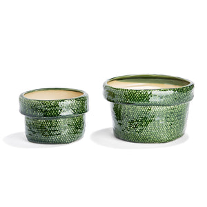 Glazed Weave Green Stoneware Planters