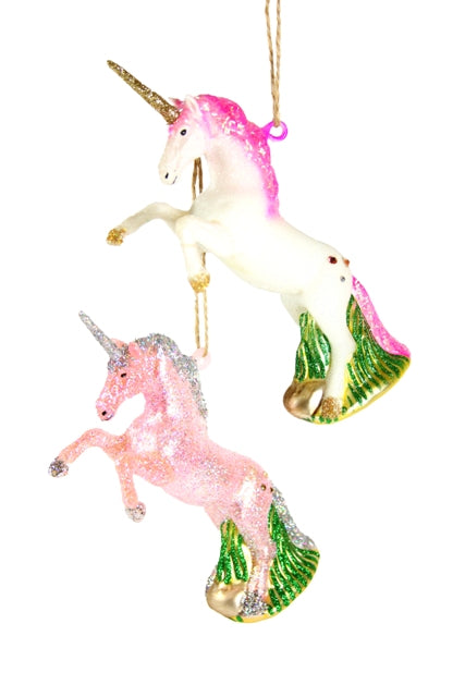 Glittered Pink Unicorn Ornament