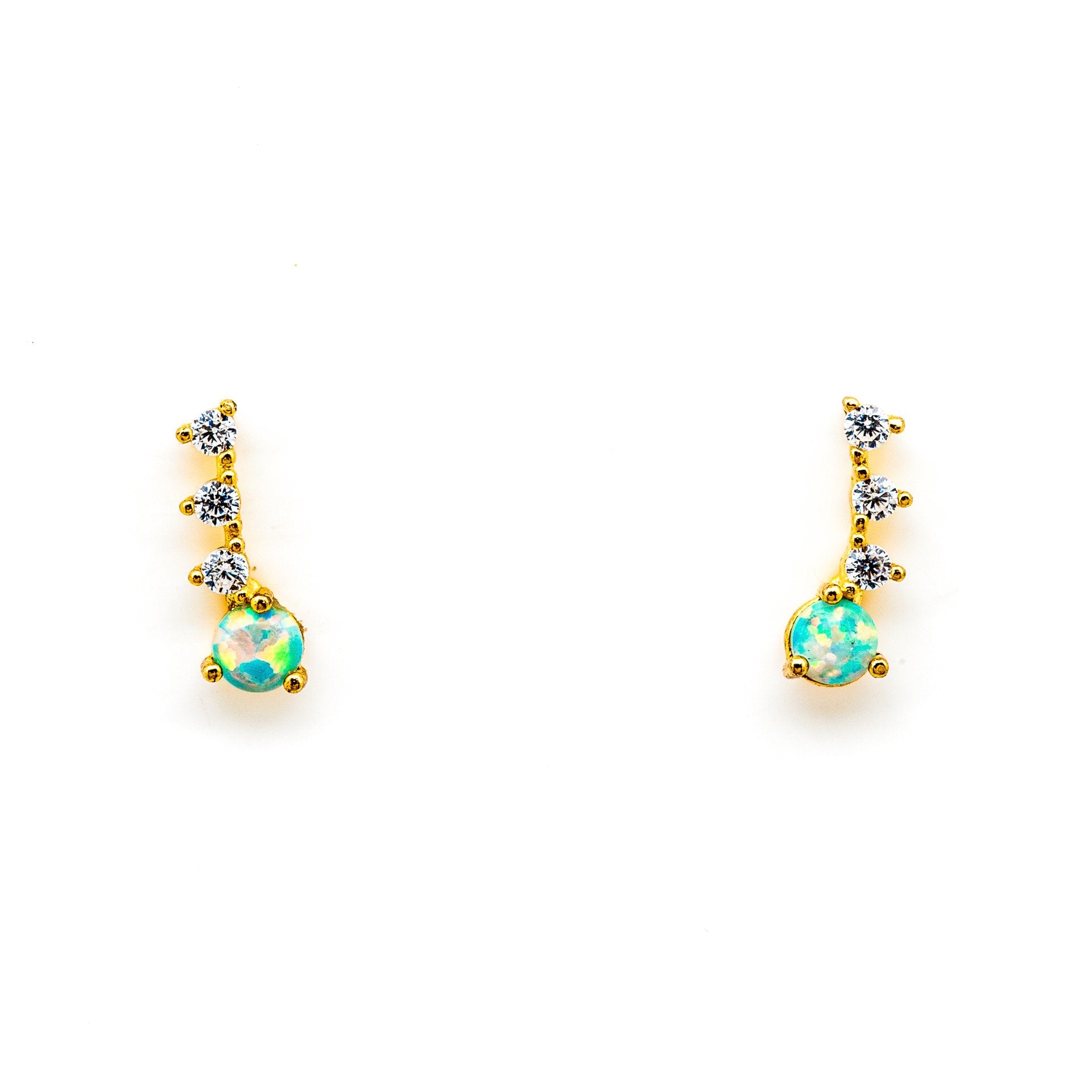 Gold Vermeil 4 Stone CZ and Opal Crawler Earrings