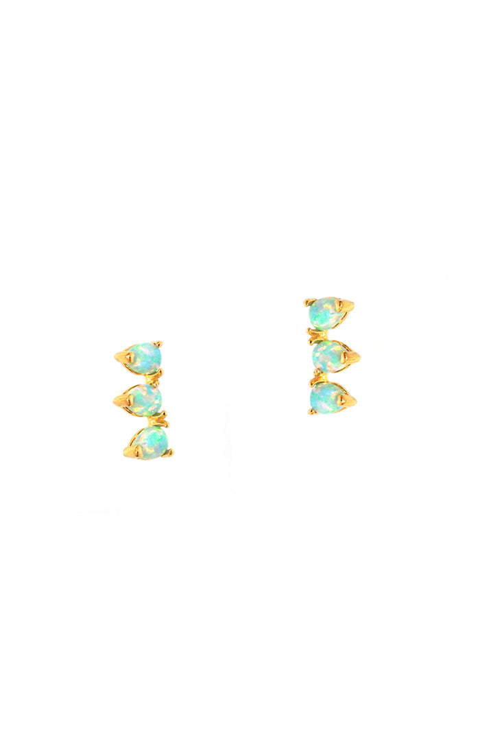 Three Stone Opal Climber Earrings