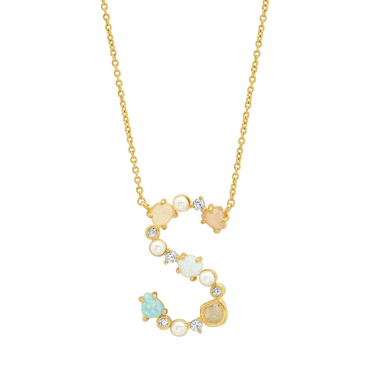 Opal Stone Initial Pendant Necklace