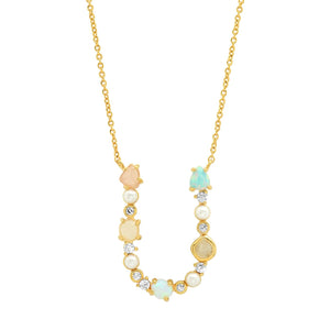 Opal Stone Initial Pendant Necklace