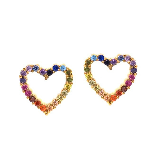 Rainbow Open Heart Stud Earrings