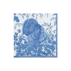 Thanksgiving Turkey Toile Paper Cocktail Napkins in Blue (pack of 20)